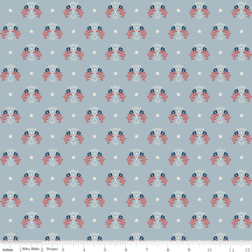 Old Glory in Blue quilting fabric, part of the Independence fabric collection by The RBD Designers (SKU: C17333-BLUE)