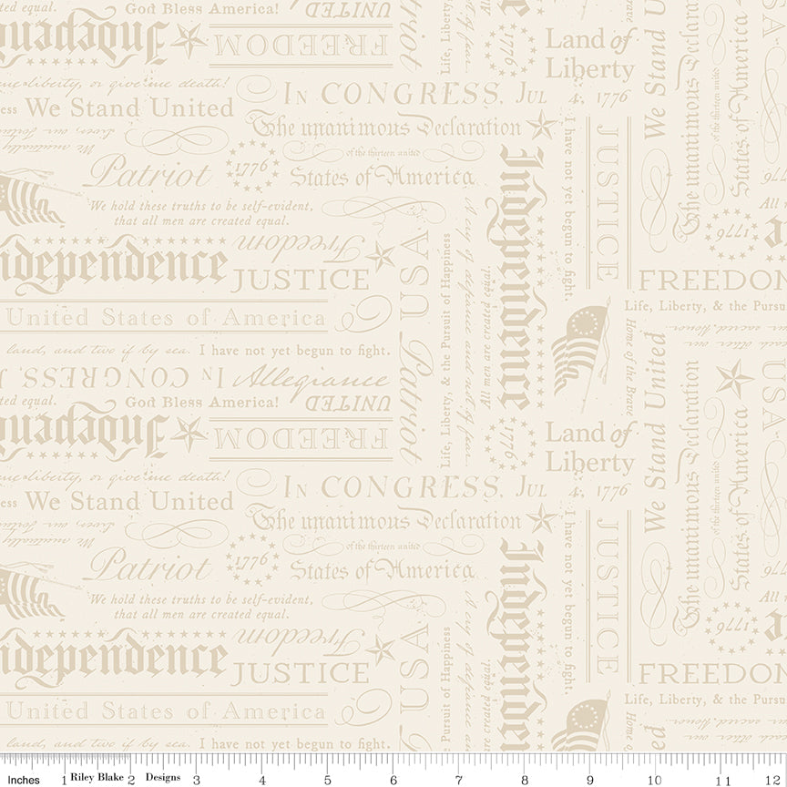 Declaration in Cream quilting fabric, part of the Independence fabric collection by The RBD Designers (SKU: C17334-CREAM)