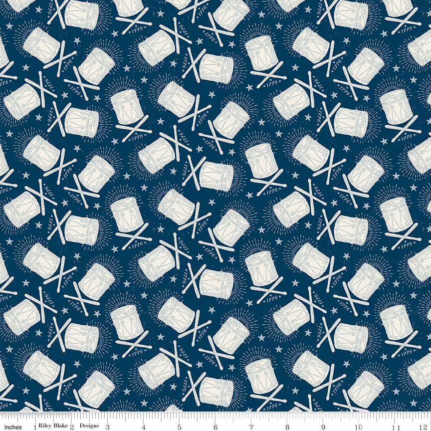 Drums in Oxford quilting fabric, part of the Independence fabric collection by The RBD Designers (SKU: C17335-OXFORD)