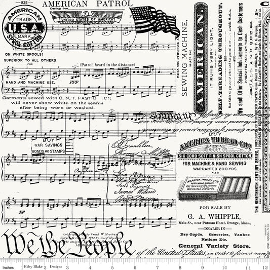 Patriotic Text Off White quilting fabric, part of the Sew America fabric collection by J. Wecker Frisch (SKU: C17345-OFFWHITE)