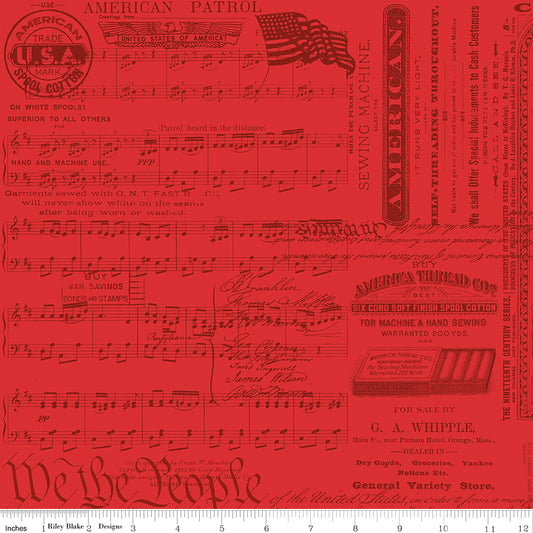Patriotic Text Red quilting fabric, part of the Sew America fabric collection by J. Wecker Frisch (SKU: C17345-RED)