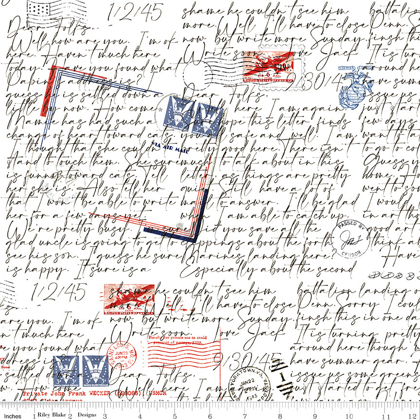 Dear Folks WWII in White quilting fabric, part of the Sew America fabric collection by J. Wecker Frisch (SKU: C17347-WHITE)