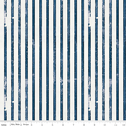 Faded Stripes Blue quilting fabric, part of the Sew America fabric collection by J. Wecker Frisch (SKU: C17349-BLUE)