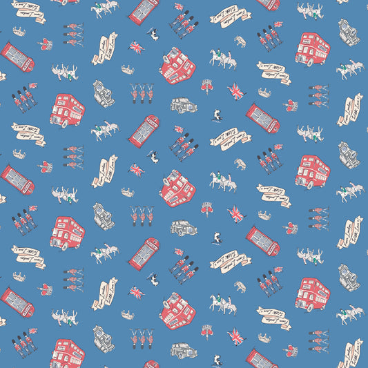 From London, With Love - Icons Blue  - Cath Kidston - C18995-BLUE - Half Yard (Preorder)