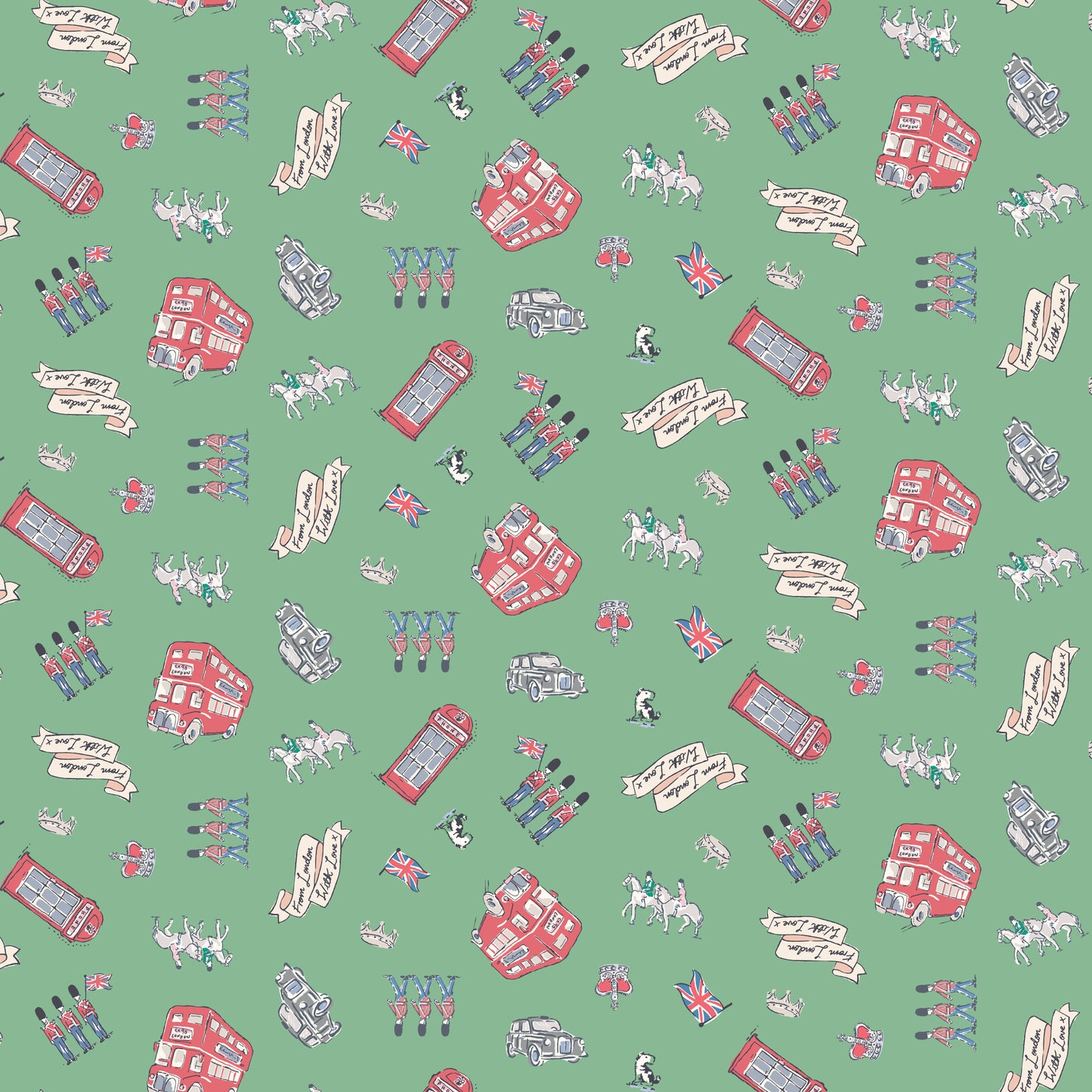 From London, With Love - Icons Green  - Cath Kidston - C18995-GREEN - Half Yard (Preorder)