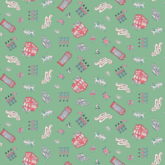 From London, With Love - Icons Green  - Cath Kidston - C18995-GREEN - Half Yard (Preorder)