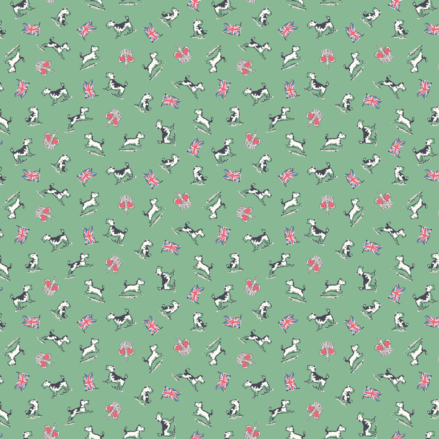 From London, With Love - Little Dogs Green  - Cath Kidston - C18996-GREEN - Half Yard (Preorder)