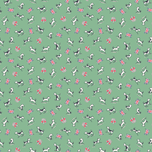 From London, With Love - Little Dogs Green  - Cath Kidston - C18996-GREEN - Half Yard (Preorder)