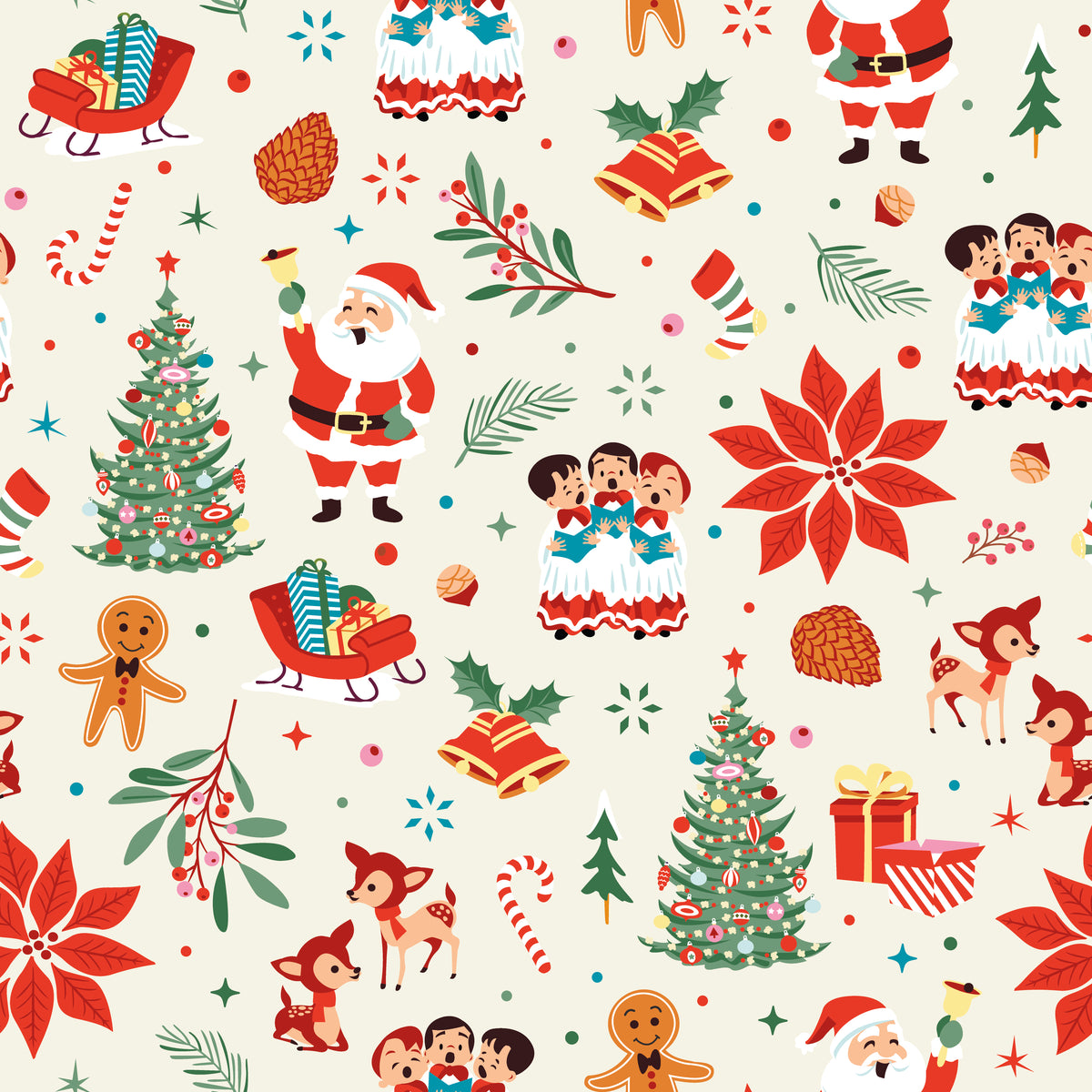 Christmas Cheer - Season's Greetings in Cream - Shawn Wallace - C19061-CREAM - Half Yard (Preorder)