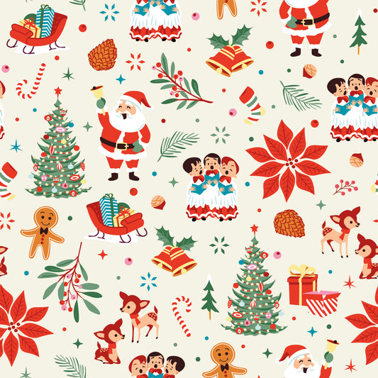 Christmas Cheer - Season's Greetings in Cream - Shawn Wallace - C19061-CREAM - Half Yard (Preorder)