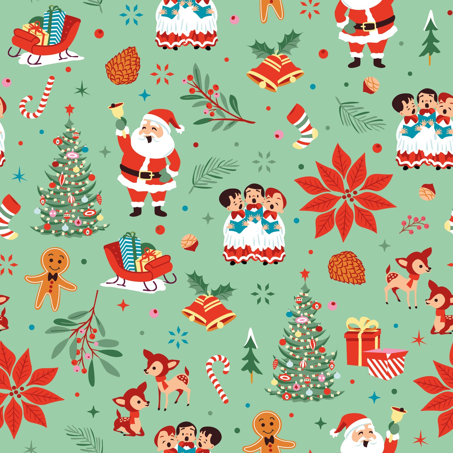 Christmas Cheer - Season's Greetings in Green - Shawn Wallace - C19061-GREEN - Half Yard (Preorder)