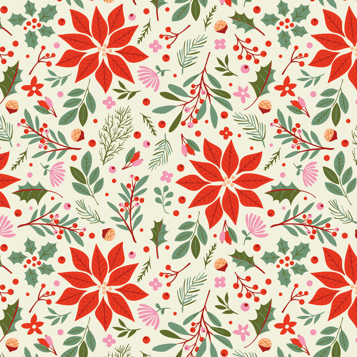 Christmas Cheer - Christmas Floral in Cream - Shawn Wallace - C19062-CREAM - Half Yard (Preorder)