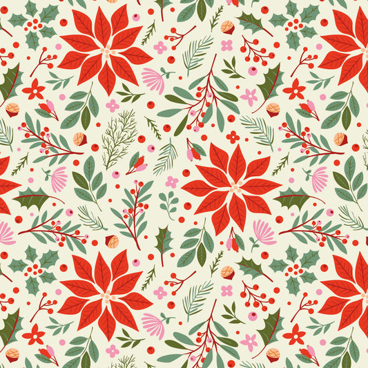 Christmas Cheer - Christmas Floral in Cream - Shawn Wallace - C19062-CREAM - Half Yard (Preorder)