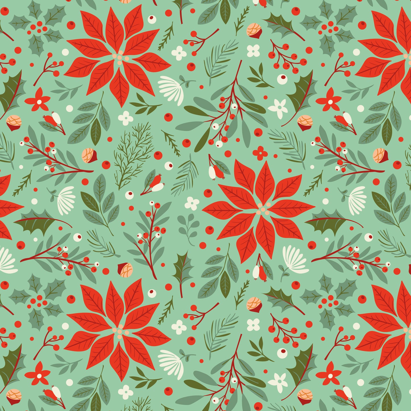 Christmas Cheer - Christmas Floral in Green - Shawn Wallace - C19062-GREEN - Half Yard (Preorder)