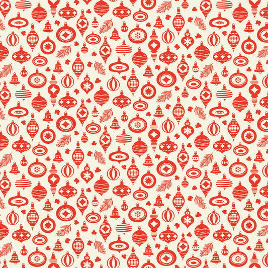 Christmas Cheer - Festive Baubles in Cream - Shawn Wallace - C19064-CREAM - Half Yard (Preorder)