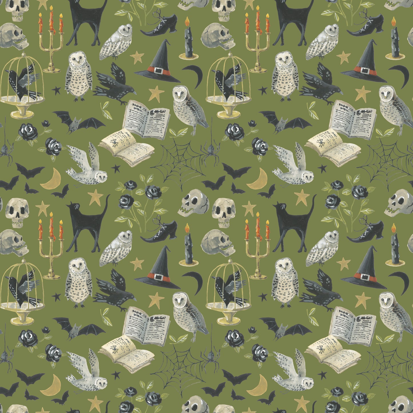 Witchy Vibes - Curiosities in Avocado - Lisa Audit - CD19271-AVOCADO - Half Yard (Preorder)