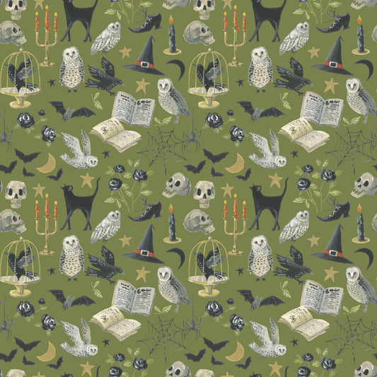 Witchy Vibes - Curiosities in Avocado - Lisa Audit - CD19271-AVOCADO - Half Yard (Preorder)