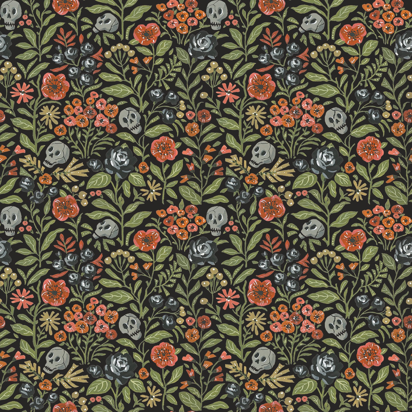 Witchy Vibes - Botanicals in Raven - Lisa Audit - CD19272-RAVEN - Half Yard (Preorder)