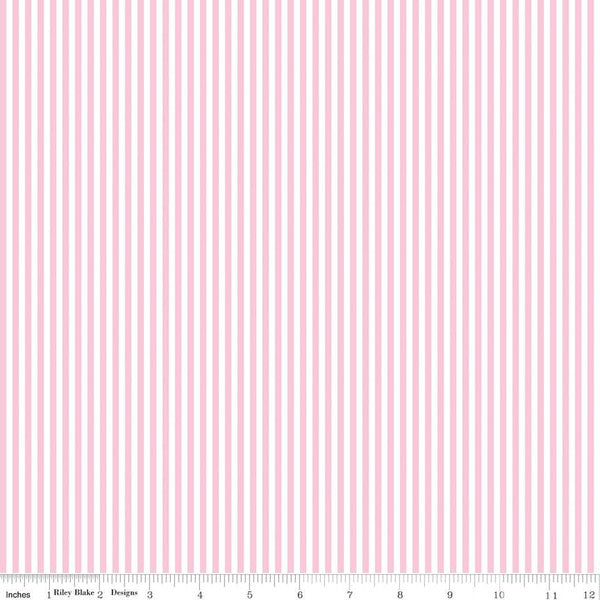 Cotton quilting fabric pattern called '1/8" Stripe in Peony'. Part of the 'Stripes' fabric collection. Designed by The RBD Designers for fabric company Riley Blake. SKU: C495-PEONY. 44-45 inch width.
