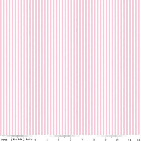 Cotton quilting fabric pattern called '1/8" Stripe in Peony'. Part of the 'Stripes' fabric collection. Designed by The RBD Designers for fabric company Riley Blake. SKU: C495-PEONY. 44-45 inch width.