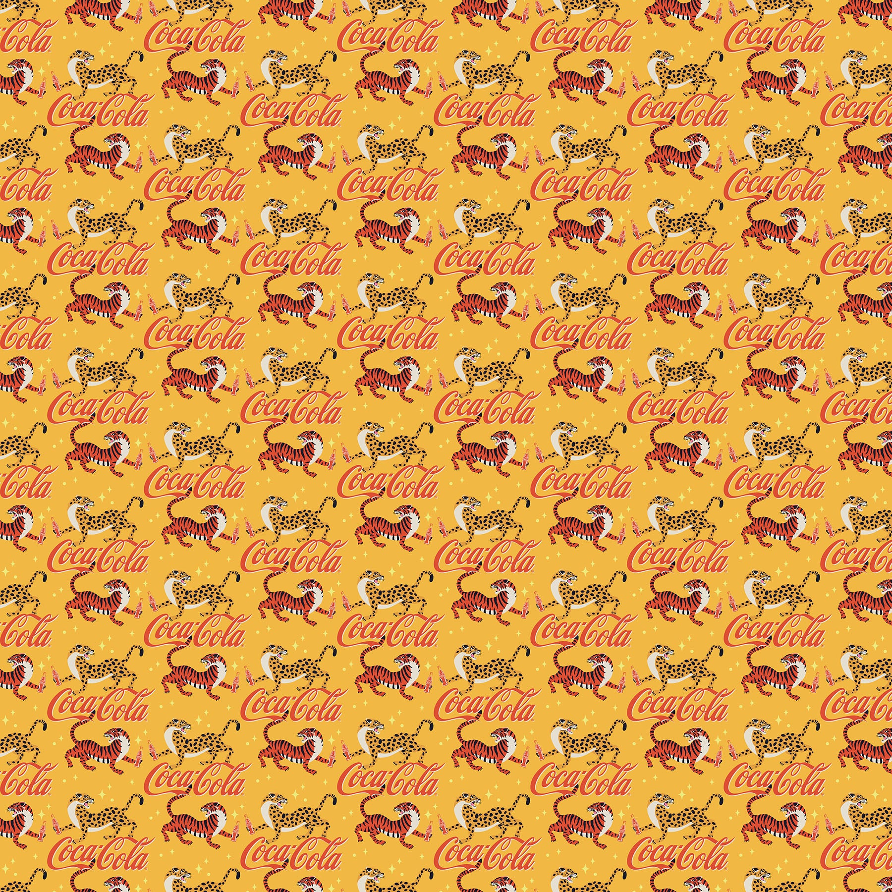 Tigers quilting fabric, part of the Coca-Cola Tropical Escape fabric collection by Northcott (SKU: CC1044-52)