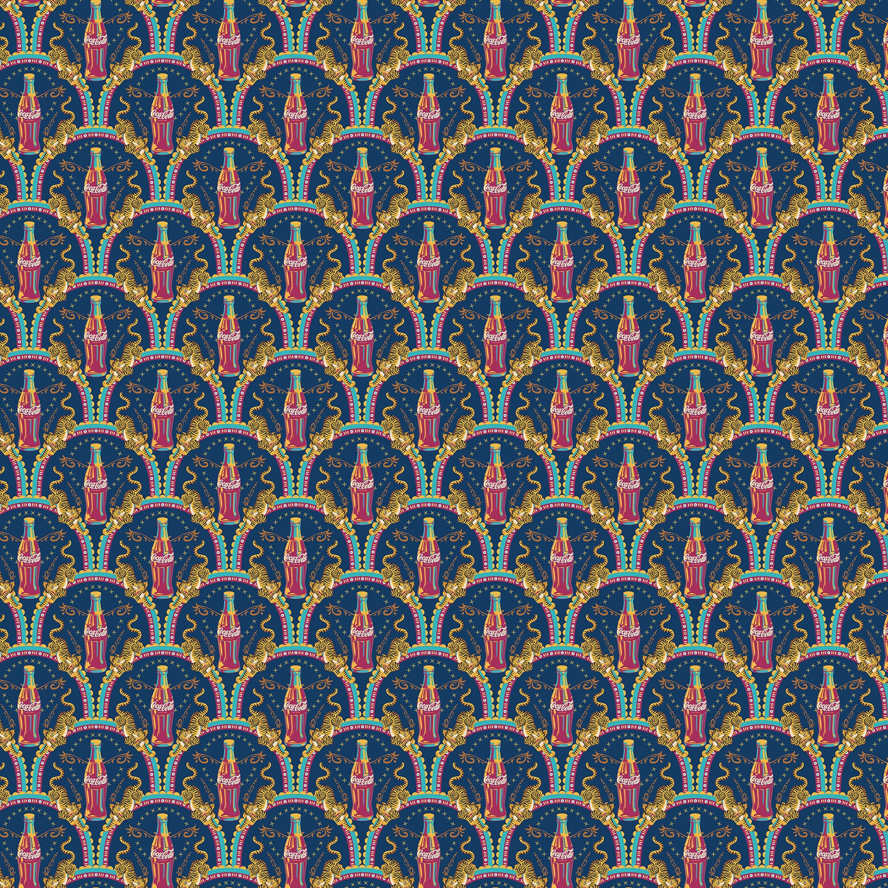 Scallop quilting fabric, part of the Coca-Cola Tropical Escape fabric collection by Northcott (SKU: CC1045-48)
