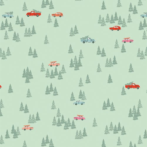 Cotton quilting fabric pattern called 'Cut & Carry Farm'. Part of the 'Christmas in the Cabin' fabric collection. Designed by AGF Studio for fabric company Art Gallery. SKU: CCA258905. 44-45 inch width.