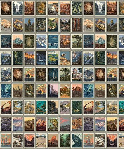 National Parks - Postcards in Gray - Anderson Design Group - CD13291-GRAY - Half Yard