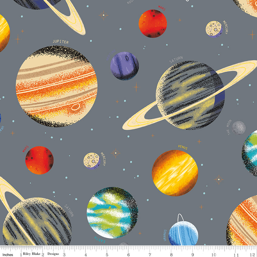 PREORDER - Outer Space By Nasa - Main in Gray - RBD Designs - CD15480-GRAY - Half Yard
