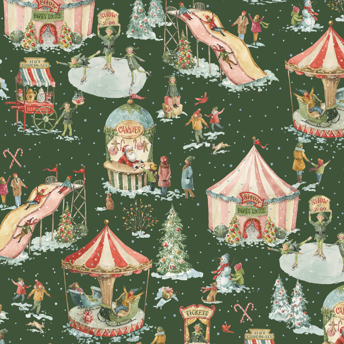Santa's Fair - Main in Green - Lisa Audit - CD19200-GREEN - Half Yard (Preorder)