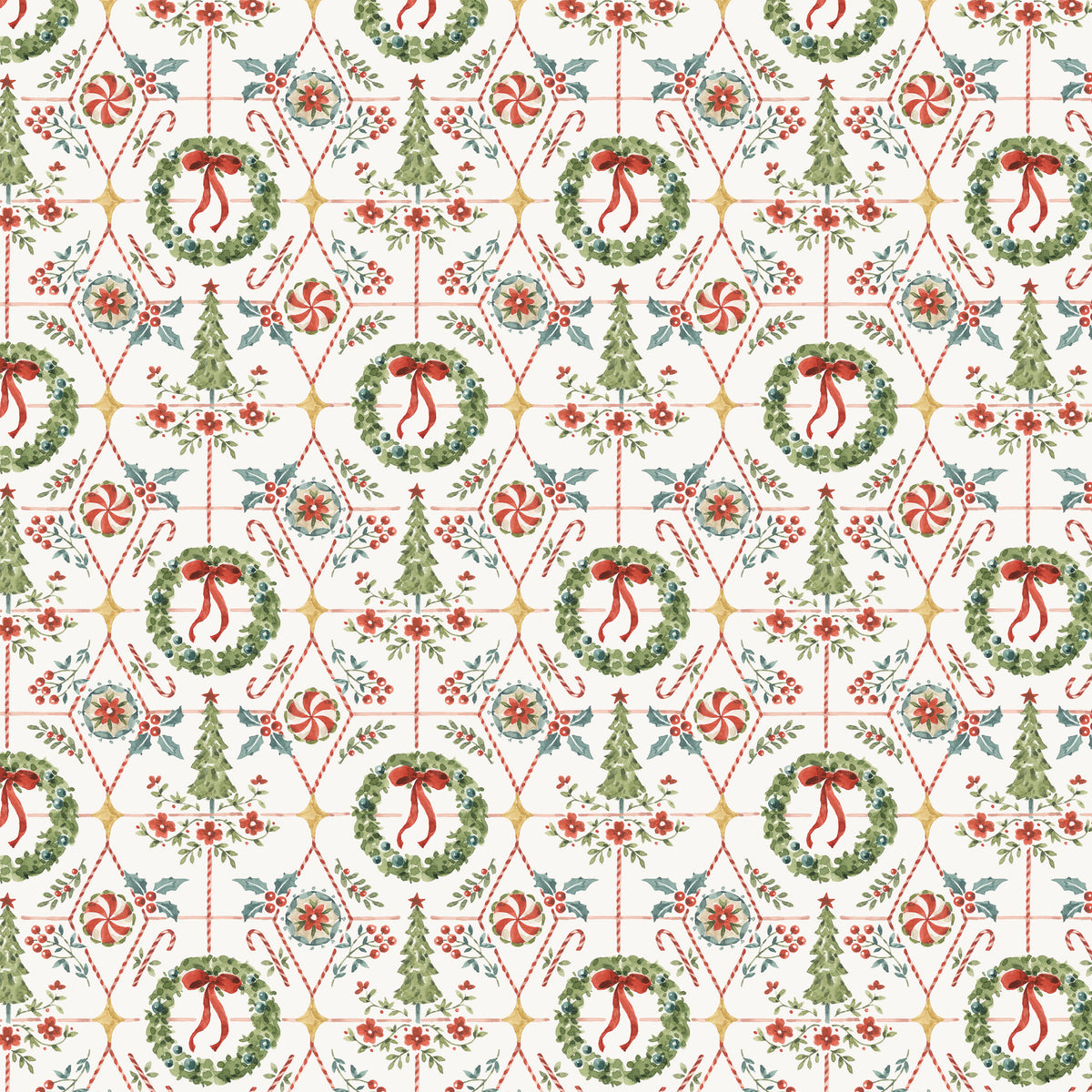 Santa's Fair - Wreaths and Trees in Cloud - Lisa Audit - CD19202-CLOUD - Half Yard (Preorder)