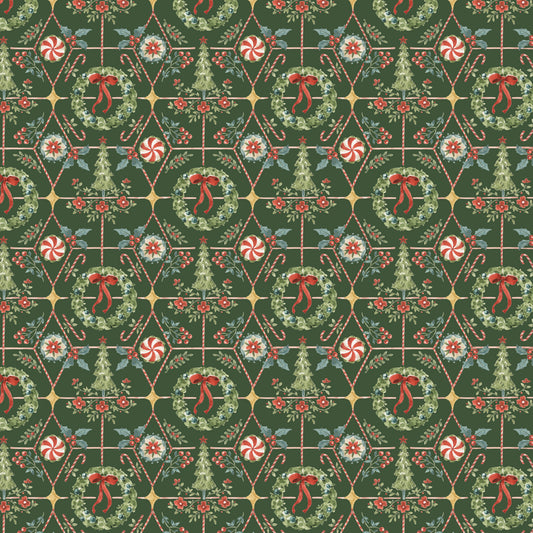 Santa's Fair - Wreaths and Trees in Green - Lisa Audit - CD19202-GREEN - Half Yard (Preorder)