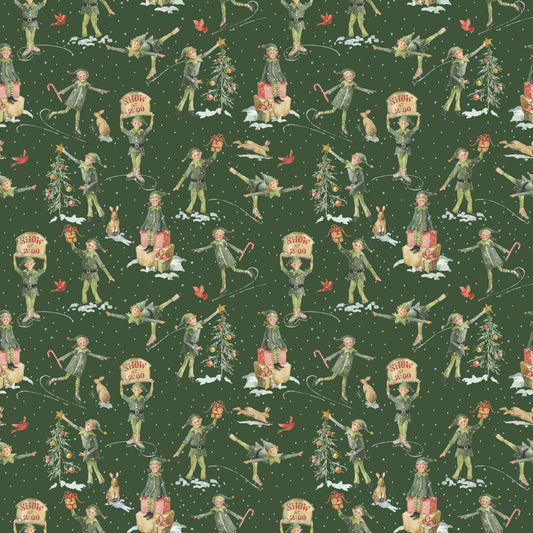 Santa's Fair - Elves in Green - Lisa Audit - CD19203-GREEN - Half Yard (Preorder)