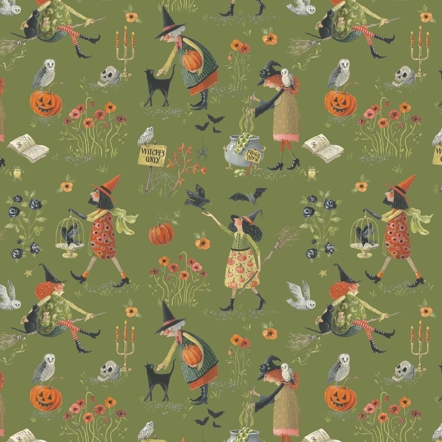 Witchy Vibes - Hedgewitch in Avocado - Lisa Audit - CD19270-AVOCADO - Half Yard (Preorder)