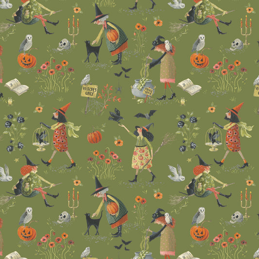 Witchy Vibes - Hedgewitch in Avocado - Lisa Audit - CD19270-AVOCADO - Half Yard (Preorder)
