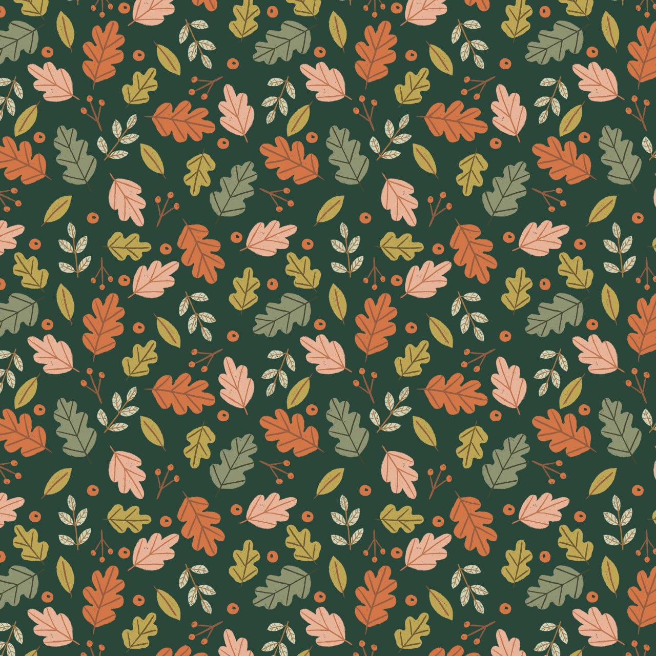 Cotton quilting fabric pattern called 'Leaves'. Part of the 'Cedar Camp' fabric collection. Designed by Ramble & Bramble for fabric company Dashwood Studios. SKU: CEDAR2371. 44-45 inch width.