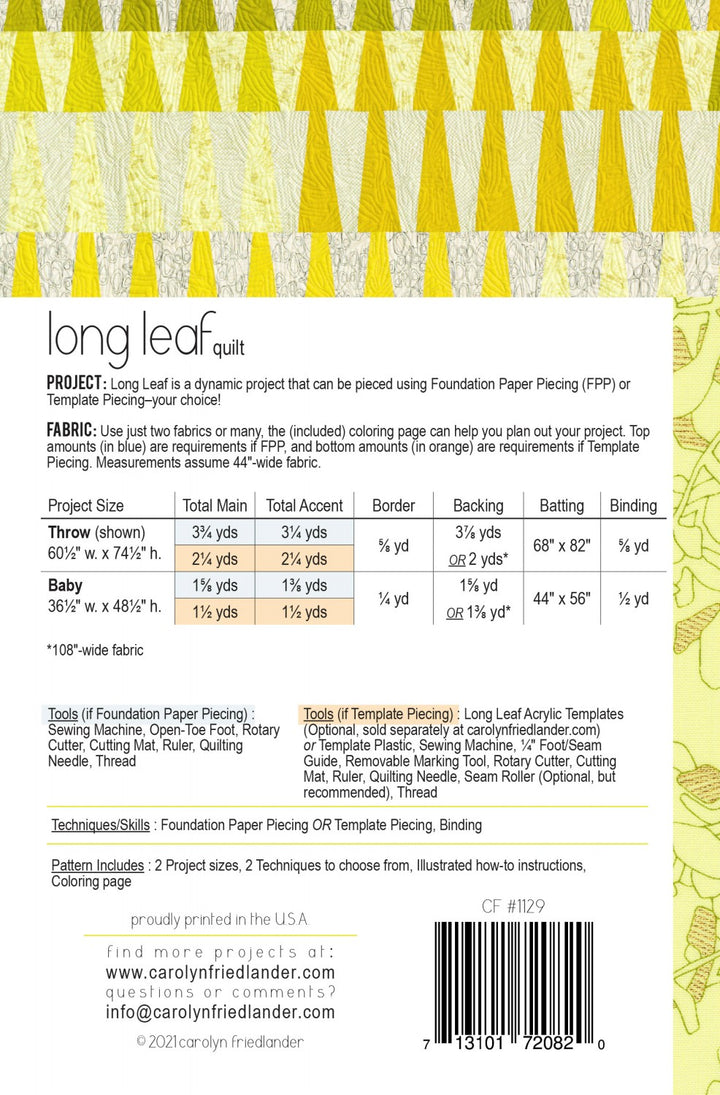 Long Leaf - Carolyn Friedlander - Paper Pattern - Quilt Pattern