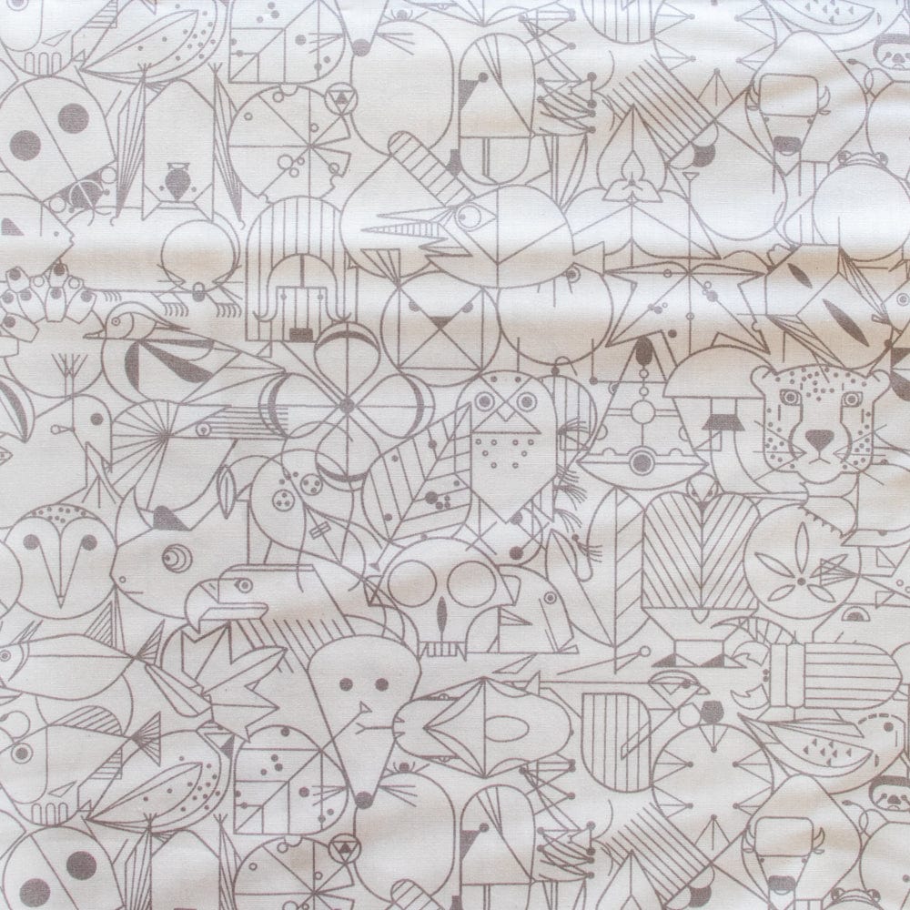 Cotton quilting fabric pattern called 'Ash Poplin'. Part of the 'End Papers' fabric collection. Designed by Charley Harper for fabric company Birch Fabrics. SKU: CH-300-ASH. 44-45 inch width.