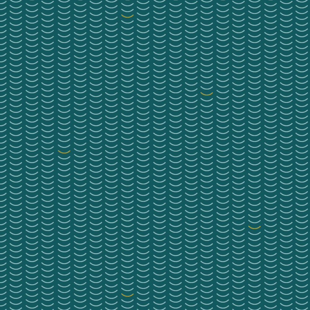 Cotton quilting fabric pattern called 'Ripple in Bayou'. Part of the 'Basics Vol. 1' fabric collection. Designed by Charley Harper for fabric company Birch Fabrics. SKU: CH-365-BAYOU. 44-45 inch width.