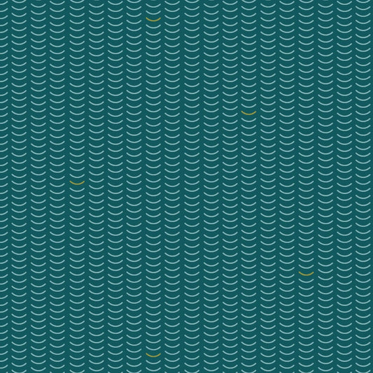 Cotton quilting fabric pattern called 'Ripple in Bayou'. Part of the 'Basics Vol. 1' fabric collection. Designed by Charley Harper for fabric company Birch Fabrics. SKU: CH-365-BAYOU. 44-45 inch width.