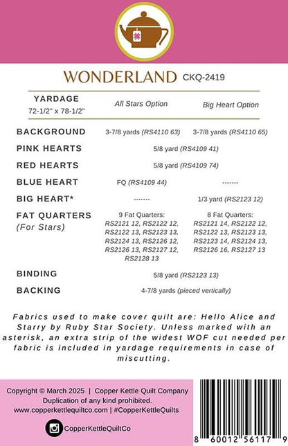 Wonderland Quilt Pattern - Sarah Sumbera - CKQ 2419 - Printed Pattern