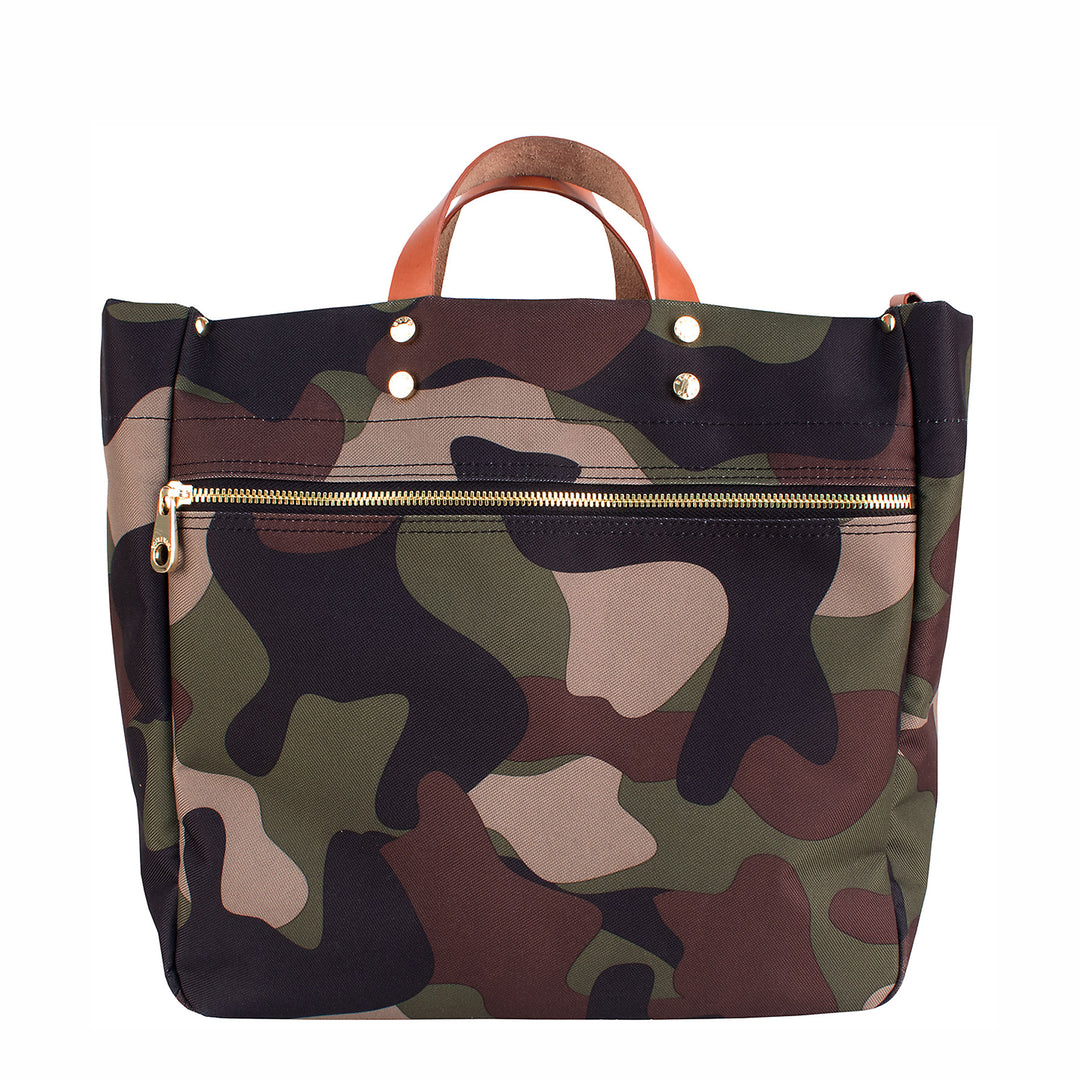Codie - Camo Nylon Tote Bag with Leather Accents