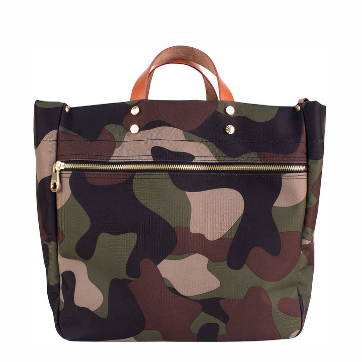 Codie - Camo Nylon Tote Bag with Leather Accents