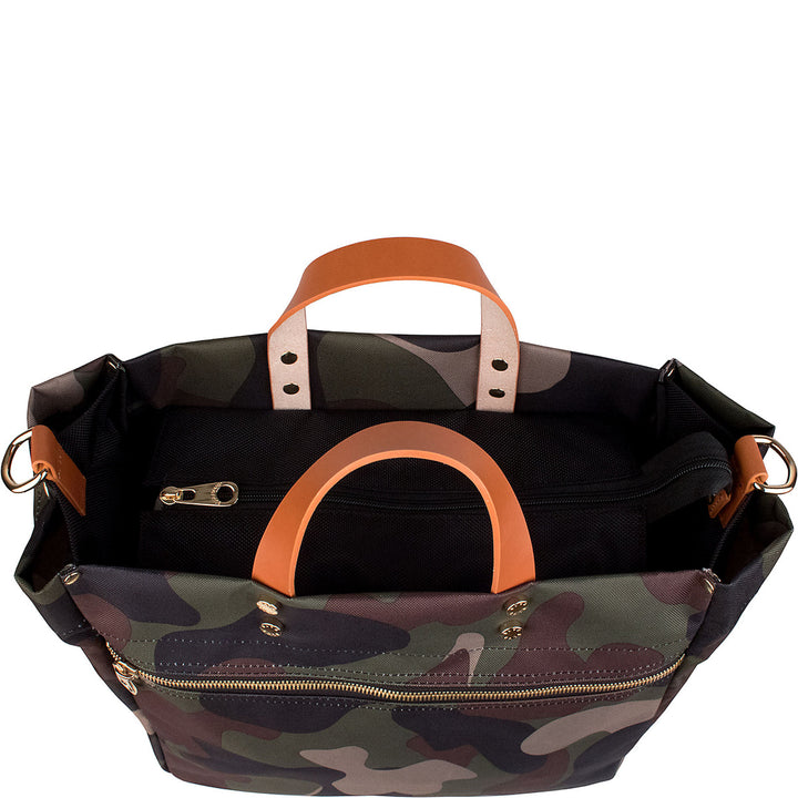 Codie - Camo Nylon Tote Bag with Leather Accents