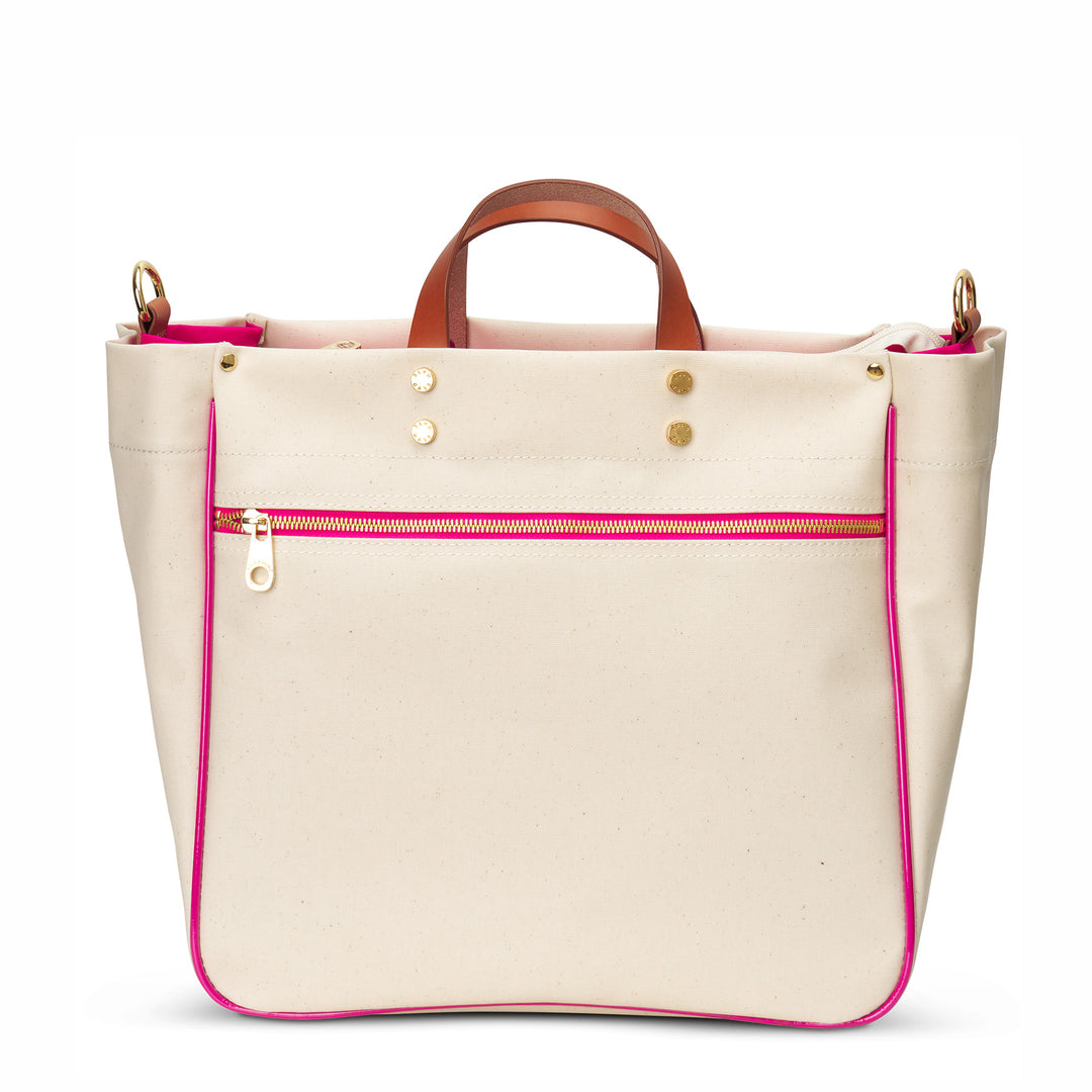 Codie - Pink Nylon Tote Bag with Leather Accents