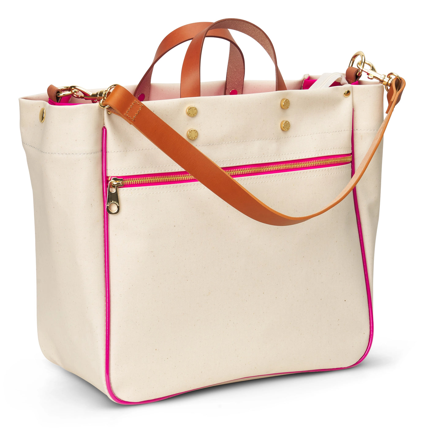 Codie - Pink Nylon Tote Bag with Leather Accents – Pink Door Fabrics