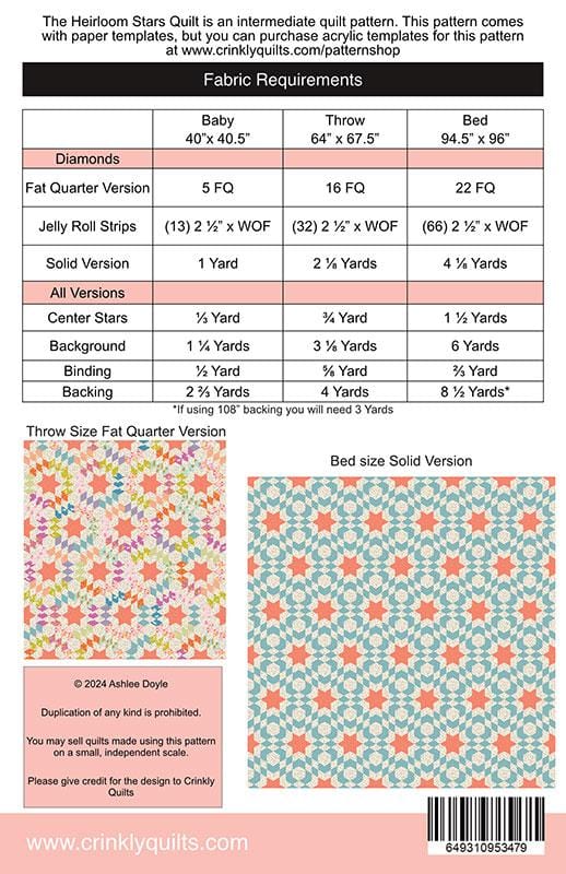 Heirloom Stars Quilt Pattern - Ashlee Doyle - CQ 019 - Printed Pattern