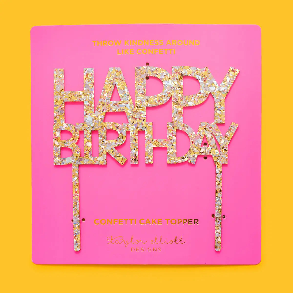 Cake Topper - "Happy Birthday" - Pearl + Gold Confetti - Taylor Elliott Designs