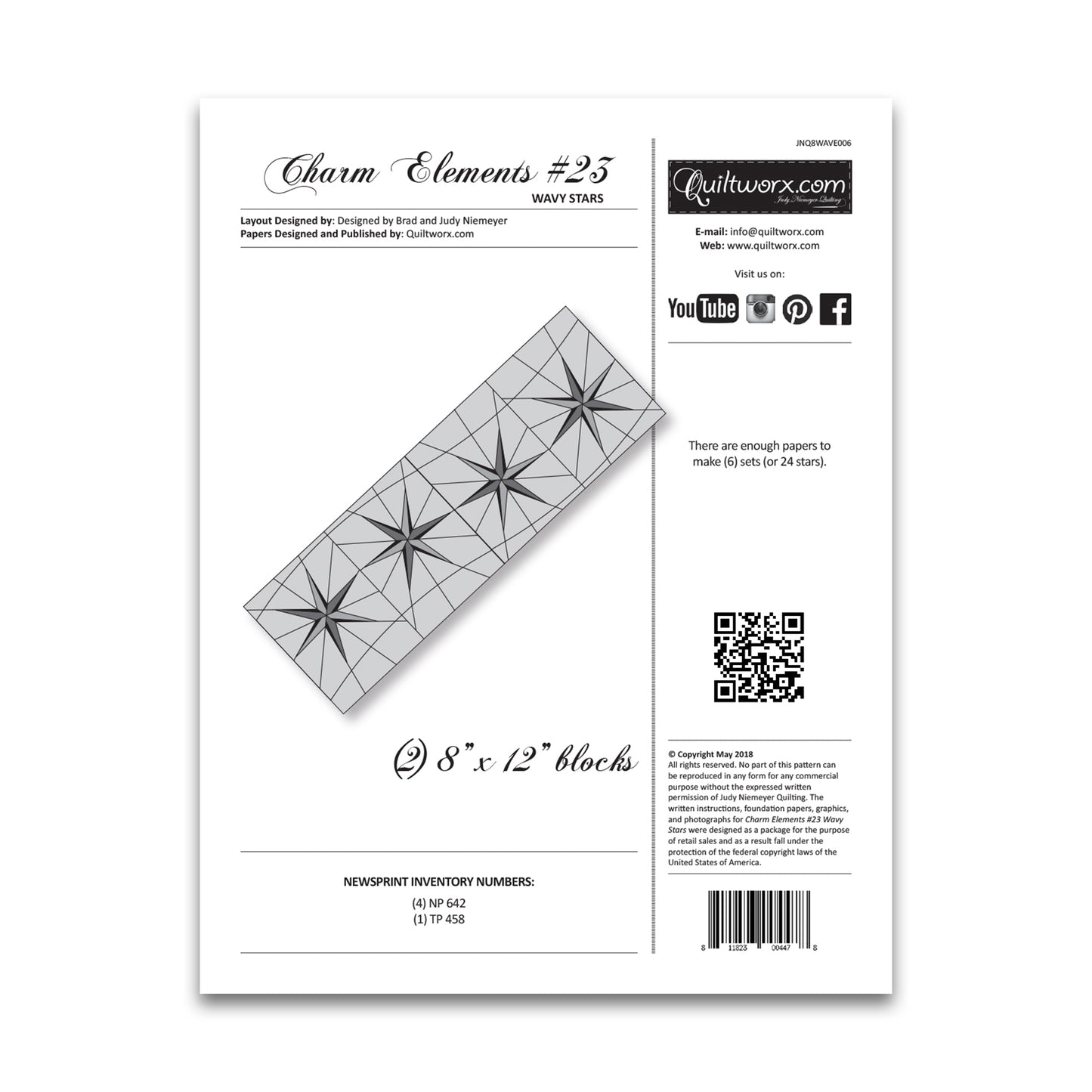 Charm Elements #23 8in Wavy Stars Pattern - Quiltworx - JNQ8WAVE006