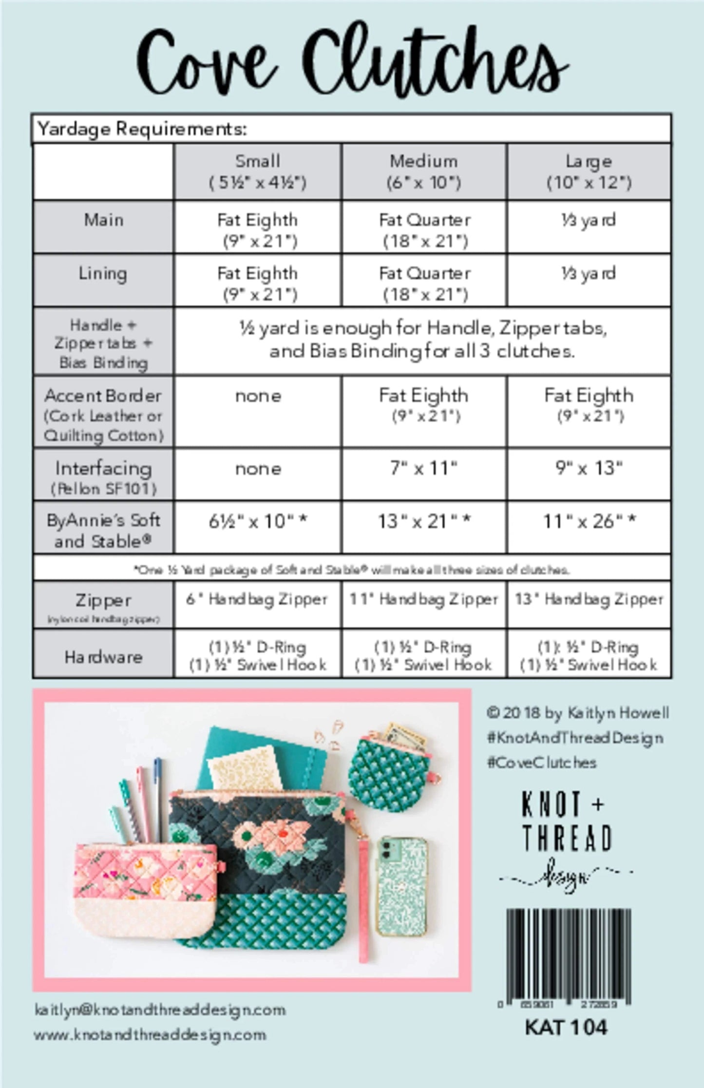 Cove Clutches - Bag/Tote Pattern - Knot and Thread - KAT 104 - Printed Pattern